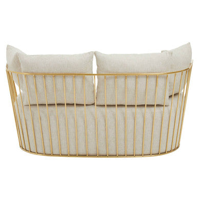 Azalea Natural Fabric 2 Seater Sofa with Gold Finish Frame
