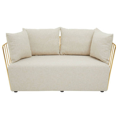 Azalea Natural Fabric 2 Seater Sofa with Gold Finish Frame