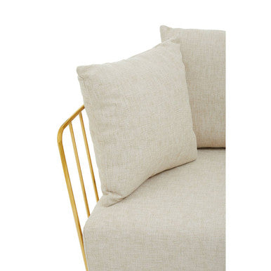 Azalea Natural Fabric 2 Seater Sofa with Gold Finish Frame