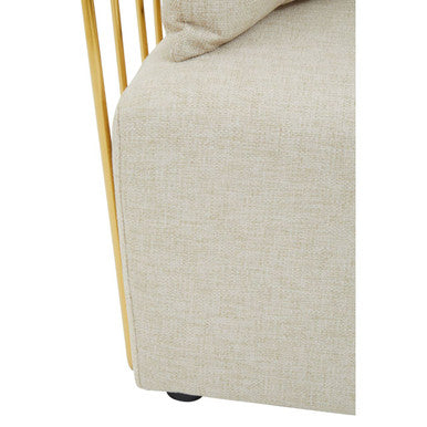 Azalea Natural Fabric 2 Seater Sofa with Gold Finish Frame