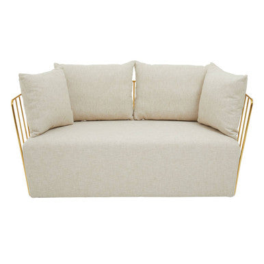Azalea Natural Fabric 2 Seater Sofa with Gold Finish Frame