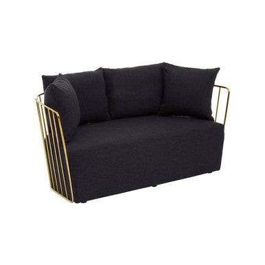Azalea Black Fabric 2 Seater Sofa with Gold Finish Frame