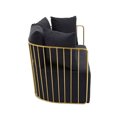 Azalea Black Fabric 2 Seater Sofa with Gold Finish Frame