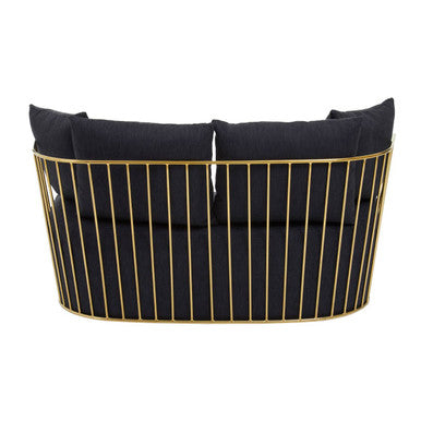 Azalea Black Fabric 2 Seater Sofa with Gold Finish Frame