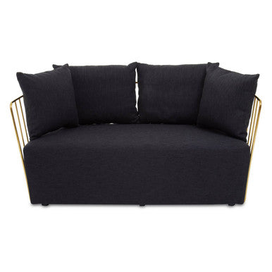 Azalea Black Fabric 2 Seater Sofa with Gold Finish Frame