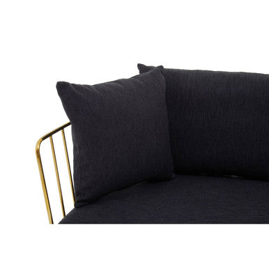 Azalea Black Fabric 2 Seater Sofa with Gold Finish Frame