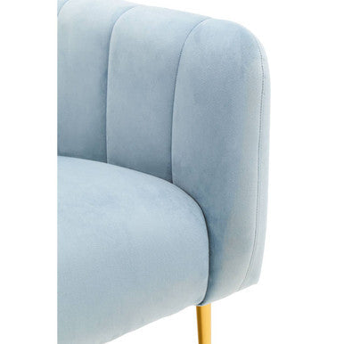 Yasmeen Blue Velvet Barrel Back Armchair with Gold Finish Legs