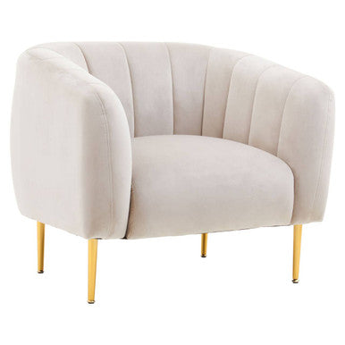 Yasmeen Silver Grey Velvet Barrel Back Armchair with Gold Finish Legs