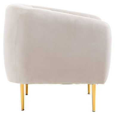 Yasmeen Silver Grey Velvet Barrel Back Armchair with Gold Finish Legs