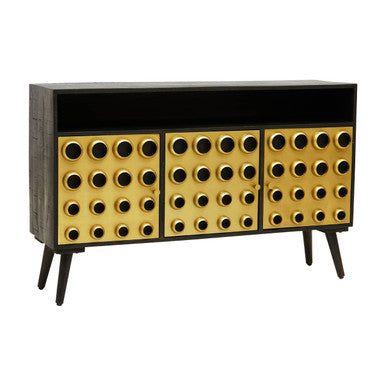 Arti Black Mango Wood and Brass Effect 3 Door Sideboard