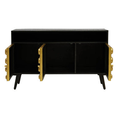 Arti Black Mango Wood and Brass Effect 3 Door Sideboard