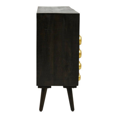 Arti Black Mango Wood and Brass Effect 3 Door Sideboard