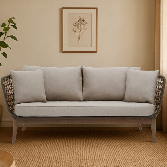 Opus Grey Woven Rope 3 Seater Sofa with Scatter Cushions
