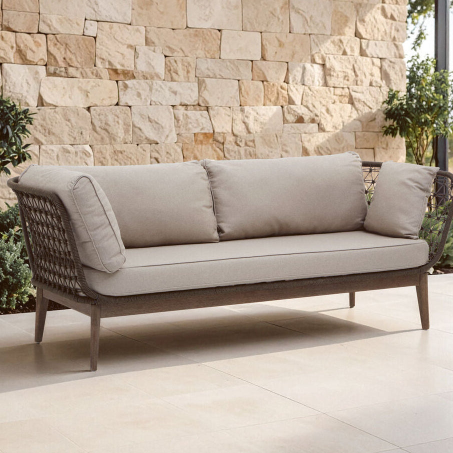 Opus Grey Linen and Woven Rope 3 Seater Sofa with Cushions