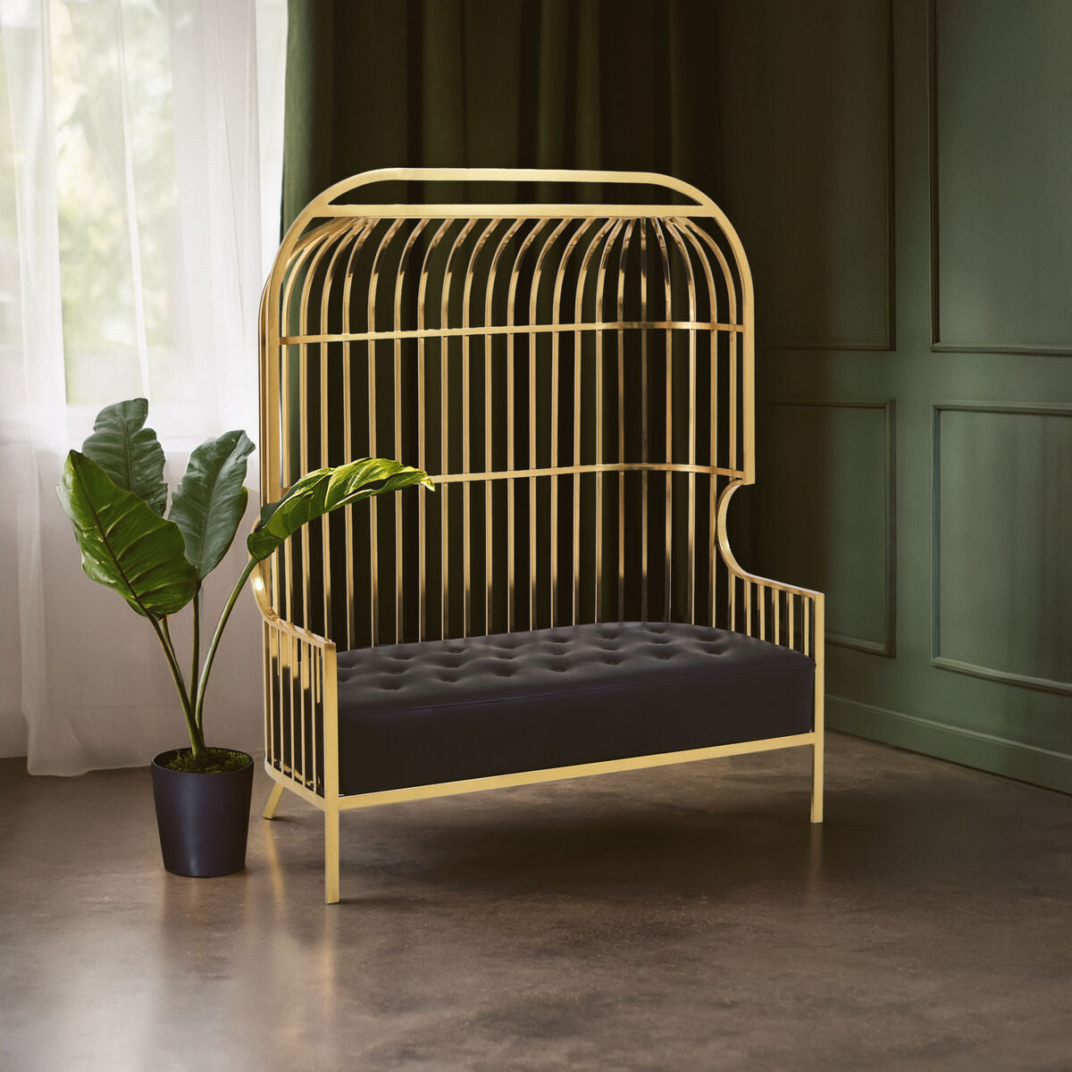 Eliza Gold Finish Dome Cage Two Seater Sofa