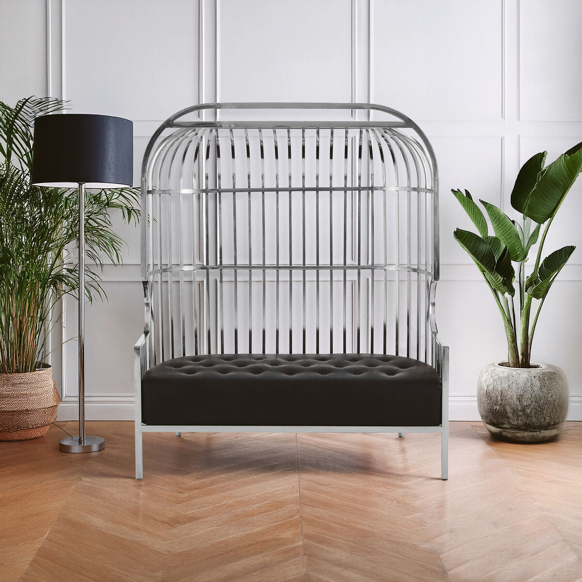 Eliza Silver Finish Dome Cage Two Seater Sofa