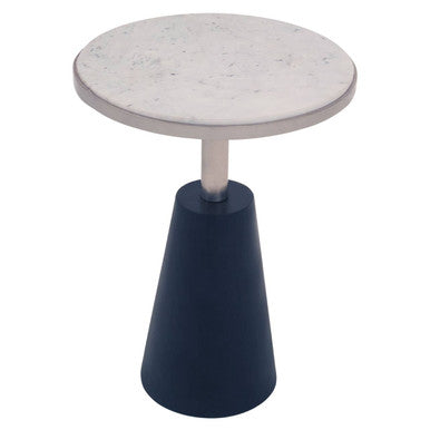 Templar White Marble Round Side Table with Black Metal Base