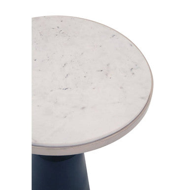 Templar White Marble Round Side Table with Black Metal Base