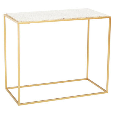 Gold Finish Metal Console Table with White Marble Rectangular Top | Templar