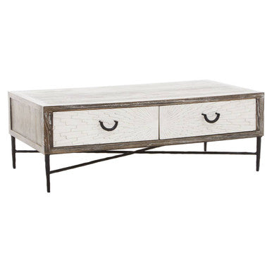 Milan Grey Wash Recycled Elm Wood 2 Drawer Coffee Table