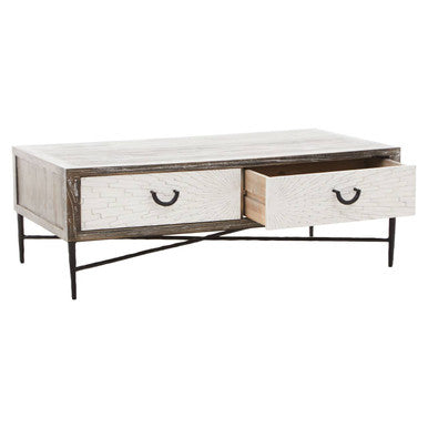 Milan Grey Wash Recycled Elm Wood 2 Drawer Coffee Table