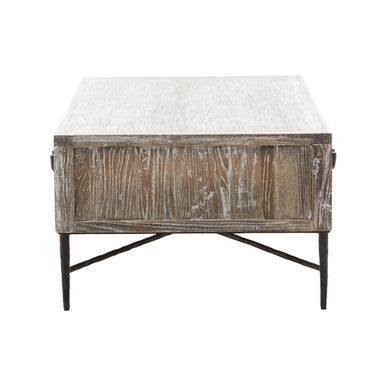 Milan Grey Wash Recycled Elm Wood 2 Drawer Coffee Table