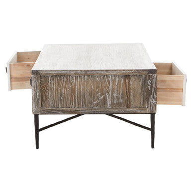 Milan Grey Wash Recycled Elm Wood 2 Drawer Coffee Table