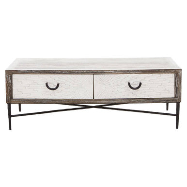 Milan Grey Wash Recycled Elm Wood 2 Drawer Coffee Table