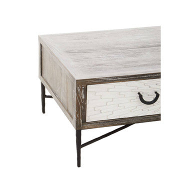 Milan Grey Wash Recycled Elm Wood 2 Drawer Coffee Table