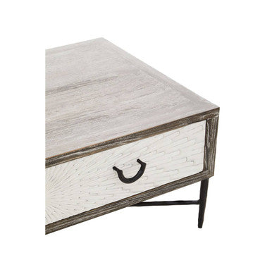 Milan Grey Wash Recycled Elm Wood 2 Drawer Coffee Table