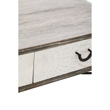 Milan Grey Wash Recycled Elm Wood 2 Drawer Coffee Table