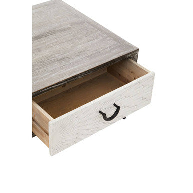 Milan Grey Wash Recycled Elm Wood 2 Drawer Coffee Table