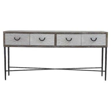 Milan Grey Recycled Elm Wood 4 Drawer Console Table