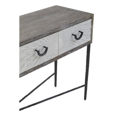 Milan Grey Recycled Elm Wood 4 Drawer Console Table