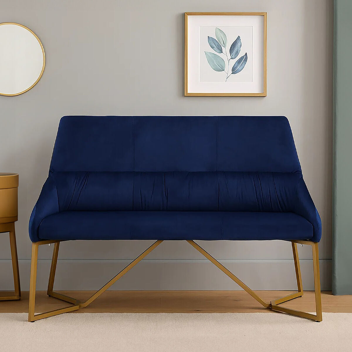 Vieste Midnight Blue Velvet Bench with Tufted Back