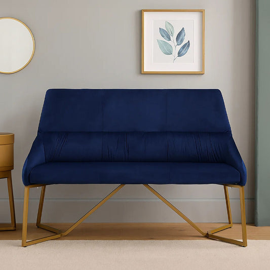 Vieste Midnight Blue Velvet Bench with Tufted Back