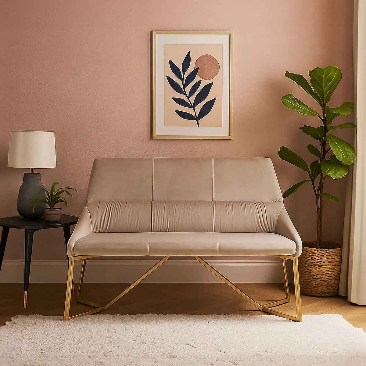 Vieste Mink Velvet Bench with Tufted Back