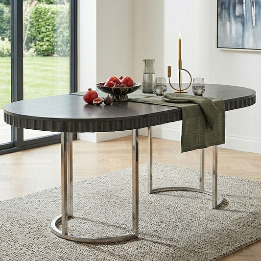 Grey High Gloss Finish Oval Dining Table
