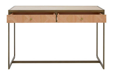 Grenoble Oak Veneer 2 Drawer Desk with Brushed Brass Frame