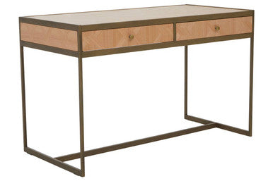 Grenoble Oak Veneer 2 Drawer Desk with Brushed Brass Frame