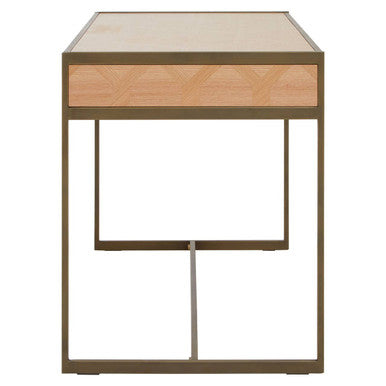 Grenoble Oak Veneer 2 Drawer Desk with Brushed Brass Frame