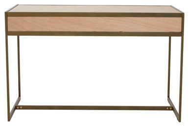 Grenoble Oak Veneer 2 Drawer Desk with Brushed Brass Frame