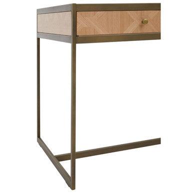Grenoble Oak Veneer 2 Drawer Desk with Brushed Brass Frame