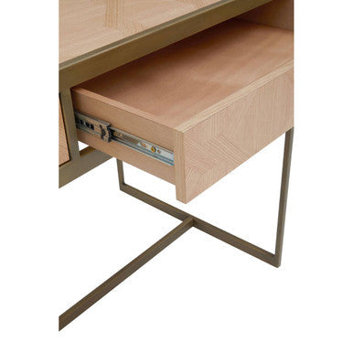 Grenoble Oak Veneer 2 Drawer Desk with Brushed Brass Frame