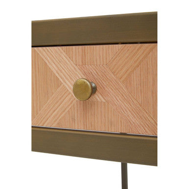 Grenoble Oak Veneer 2 Drawer Desk with Brushed Brass Frame