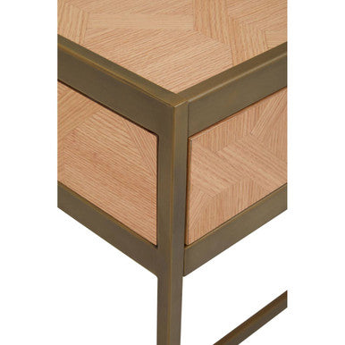 Grenoble Oak Veneer 2 Drawer Desk with Brushed Brass Frame