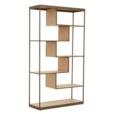 Grenoble Oak Veneer Shelf Unit with Brushed Brass Frame