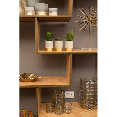 Grenoble Oak Veneer Shelf Unit with Brushed Brass Frame