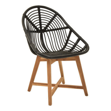 Manado Black Rattan and Teak Wood Chair