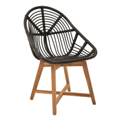 Manado Black Rattan and Teak Wood Chair